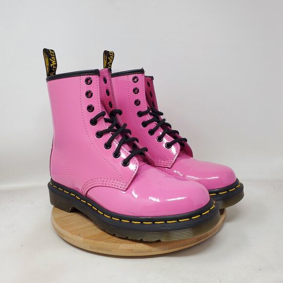 Dr Martens 1460 Boots Womens 6 Pink Patent Leather 8 Eye Lace Up Punk Rave Docs - Picture 8 of 15